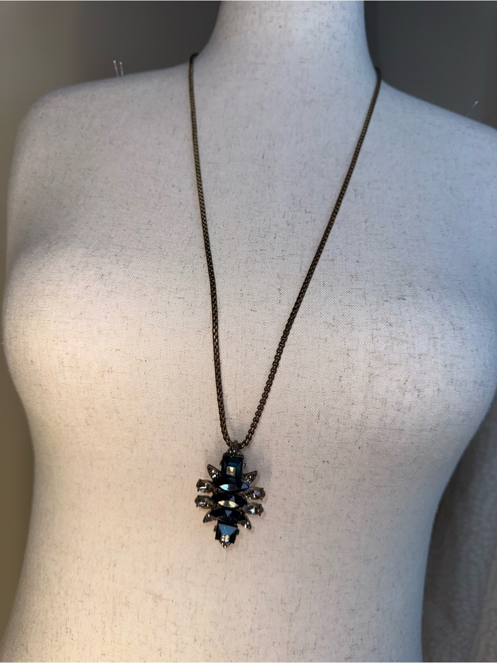 Long Bronze-Tone Necklace with Dark Blue Crystal Cluster Pendant from Stitch Fix